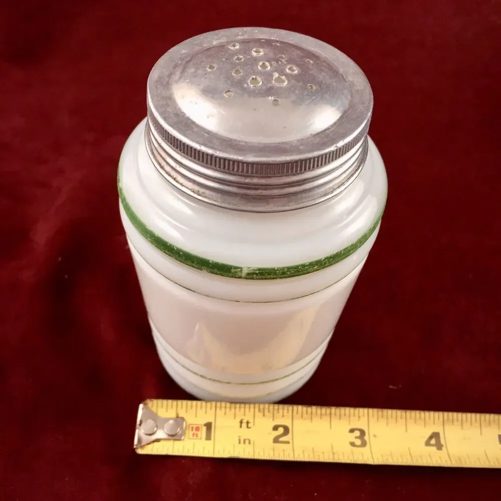 Vtg Milk Glass Unmarked Range Shaker green stripe